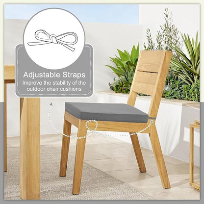 Cozyide Outdoor Chair Cushions, Waterproof Patio Seat Cushions with Adjustable Straps, Square Corner Patio Chair Cushions for Garden, Light Grey, 18.5x16x3 Inch (Pack of 4)
