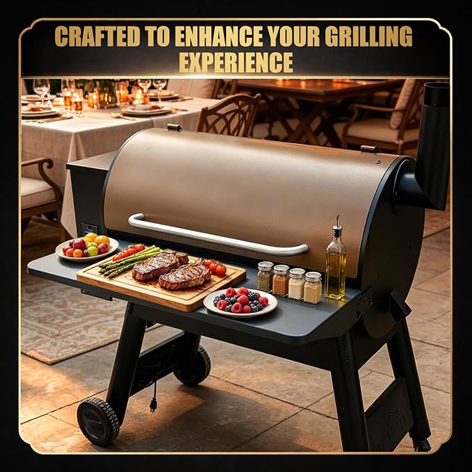 QuliMetal BAC363 Grill Folding Shelf for Traeger Pro 34 Series, Texas Elite 34, Century 885 and Eastwood 34 Series Pellet Grills, Ideal for Food Prep and Storage, 37" x 12"