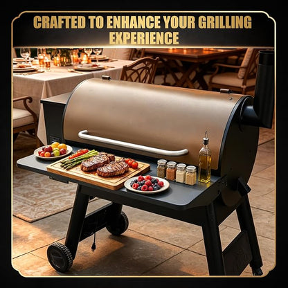QuliMetal BAC363 Grill Folding Shelf for Traeger Pro 34 Series, Texas Elite 34, Century 885 and Eastwood 34 Series Pellet Grills, Ideal for Food Prep and Storage, 37" x 12"