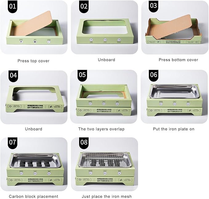 Disposable Barbecue Grill Charcoal Grill Simple Installation Portable Grill High Stability Non-Slip Even Heat Conduction Green