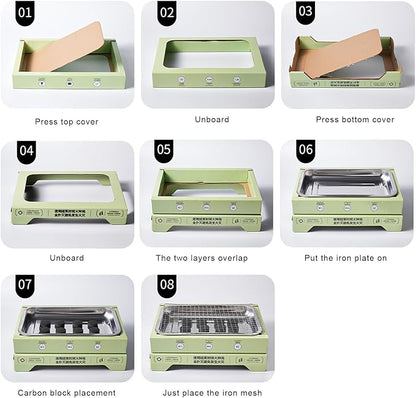 Disposable Barbecue Grill Charcoal Grill Simple Installation Portable Grill High Stability Non-Slip Even Heat Conduction Green