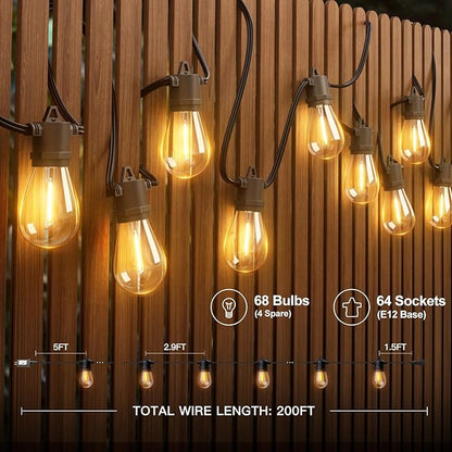 addlon 200FT(4-Pack*50FT) LED Outdoor String Lights with Edison Shatterproof Bulbs, Heavy-Duty and Weatherproof Strand, Commercial Grade Patio Lights, Decorative for Garden or Patio, Black