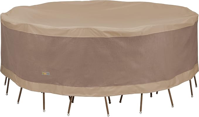 DUCKCOVERS Elegant Water-Resistant 108 Inch Round Patio Table & Chair Set Cover, Outdoor Table and Chair Cover
