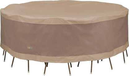 DUCKCOVERS Elegant Water-Resistant 108 Inch Round Patio Table & Chair Set Cover, Outdoor Table and Chair Cover