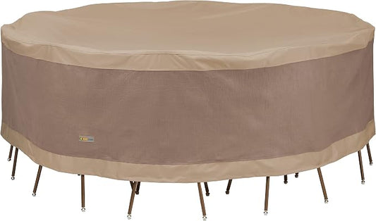 DUCKCOVERS Elegant Water-Resistant 108 Inch Round Patio Table & Chair Set Cover, Outdoor Table and Chair Cover