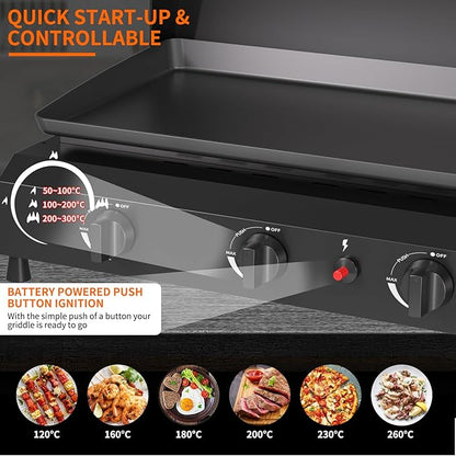 SKOK 4 Burner Gas Griddle with Hood- 30 Inch Outdoor Propane Griddle-60000 BTU Propane Fuelled, Portable Flat Top Gas Grill Camping Griddle with Lid for Outdoor BBQ, Camping