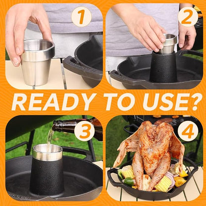 Cast Iron Chicken Roaster, Pre-Seasoned Vertical Poultry Roaster with Drip Pan, Beer Can Chicken Holder for Grill, Oven & Smoker