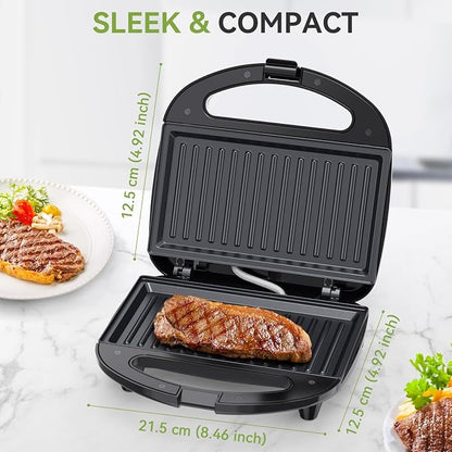 OSTBA Panini Press Sandwich Maker, 2-Slice Sandwich Toaster Grill | 750W Heating with Raised Nonstick Grill Plates, Indicator Lights, Cool-Touch Handle, Cord Wrap Storage and Easy Cleanup