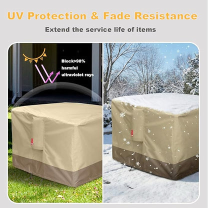SheeChung Gas Fire Pit Cover Square 600D Heavy Duty Patio Outdoor Fire Pit Table Cover with PVC Coating 100% Waterproof,Air Vent,Fits for 33/34/35/36 inch Fire Pit Table Cover 36”L x 36”W x 24”H Beige