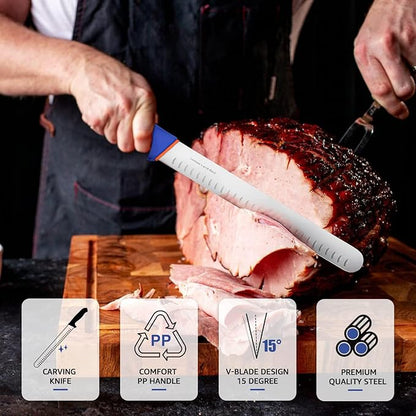 DRAGON RIOT Carving Knife Set for Meat 12 Inche Meat Slicing Knife and Boning Knife and 6 Inch Curved Beef Brisket Trimming Bundle