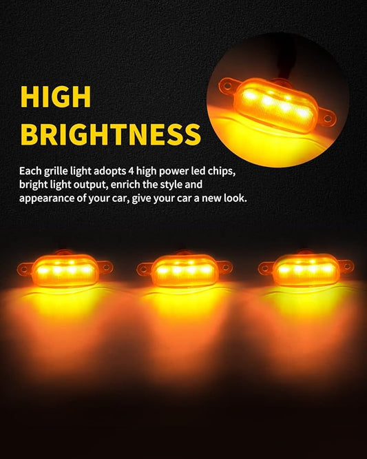 Amber LED Lights 3PCS Front Grille Raptor Lamps Car Accessories with Harness and Fuse, Compatible with 2004-2019 for-d F150 & 2013-2018 Ram 1500 Raptor Style Aftermarket Grille