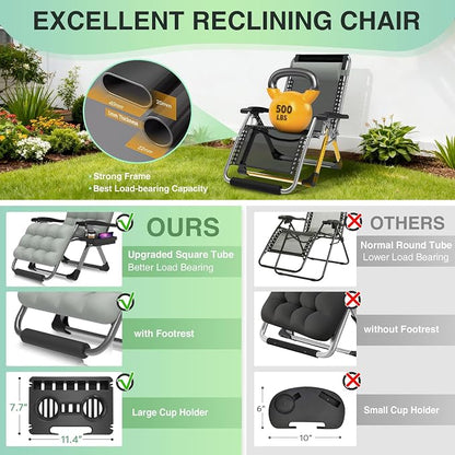 Suteck Oversized Zero Gravity Chair, 29" XL Reclining Lounge Chairs | With Removable Cushion&Headrest, Upgraded Lock and Footrest, Reclining Patio Recliner for Indoor Outdoor