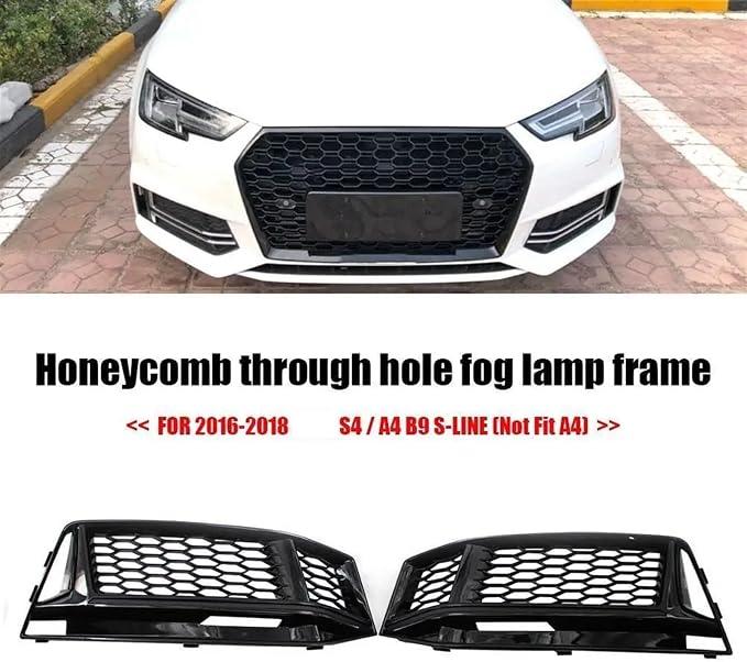 Fog Lamps Cover Front Fog Light Grill S4 A4 B9 SLine 1618 for Gloss Black Honeycomb Style