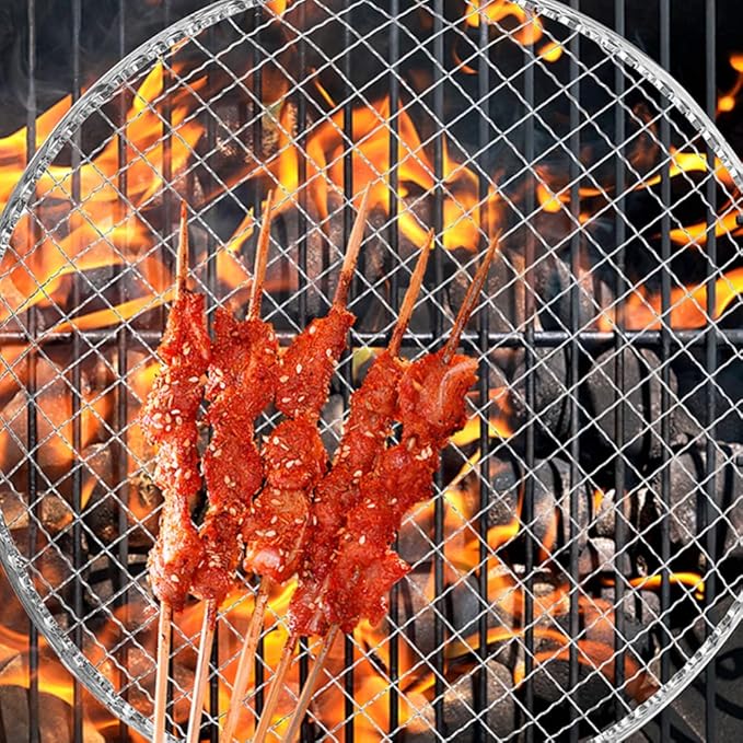 Kichvoe 13 Inch Disposable Round Bbq Grill Net Non-Stick Mesh Cooking Grate for Outdoor Camping Fire Pit Grilling Meat Vegetables Fish Skewers
