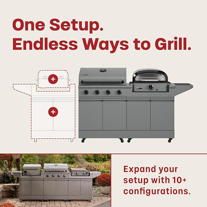 Tytus Anaheim 4-Burner Gas Grill with Prep Cart and Pizza Oven + Cover - Modular Outdoor Kitchen, Quick Assembly, Outdoor Cooking, Kitchen Island for BBQ