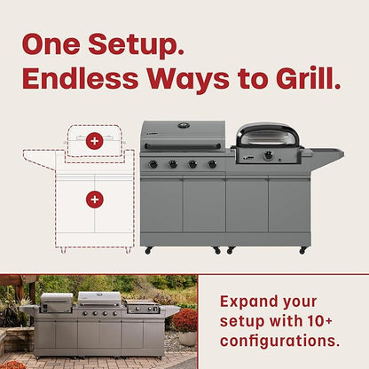 Tytus Anaheim 4-Burner Gas Grill with Prep Cart and Pizza Oven + Cover - Modular Outdoor Kitchen, Quick Assembly, Outdoor Cooking, Kitchen Island for BBQ