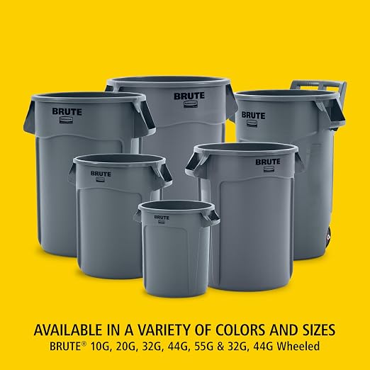 Rubbermaid Commercial Products BRUTE Heavy-Duty Round Trash/Garbage Can, 10-Gallon, Yellow, Outdoor Waste Container for Landscapers/Construction/Restaurants/Back of House/Offices/Warehouses