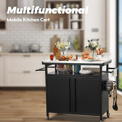 Outdoor Grill Cart Bar Cart with Storage Cabinet for Grilling Accessories