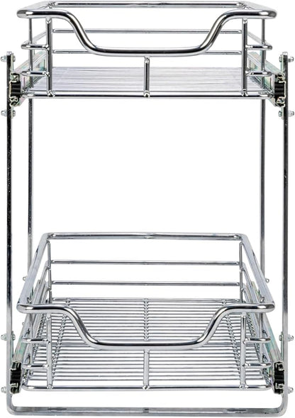 Household Essentials Chrome-Plated Steel Dual-Tier Pull-Out Organizer