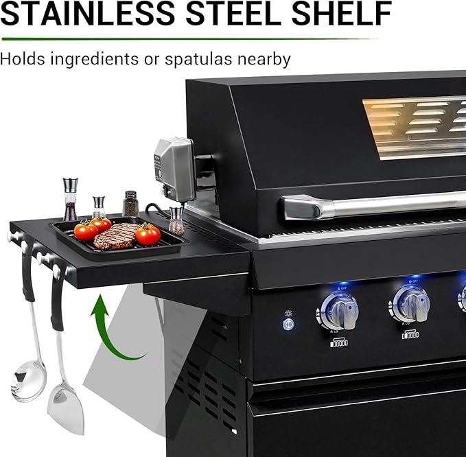 SINDA 6 Burners Gas Grill with Foldable Side Shelf, BBQ Outdoor Grill with 99000 BTUs Output, 3 Drawers for Backyard Barbecue Cooking & Barbecue Grilling，Black