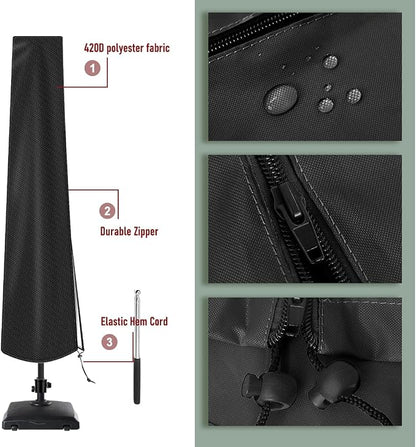 Patio Umbrella Cover Outdoor Umbrella Cover with Rod Waterproof Durable 420D Polyester Fabric Patio Parasol Umbrella Cover for 7 ft to 11 ft Outdoor Umbrella (Black)