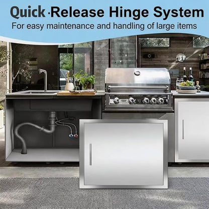 Outdoor Kitchen/BBQ Access 26.3" W X 26.3" H Double Doors,Thickened 304 Stainless Steel Flush Mount Outdoor Kitchen Accessories Door for Indoor/Outdoor Kitchen Outdoor Cabinet BBQ Island