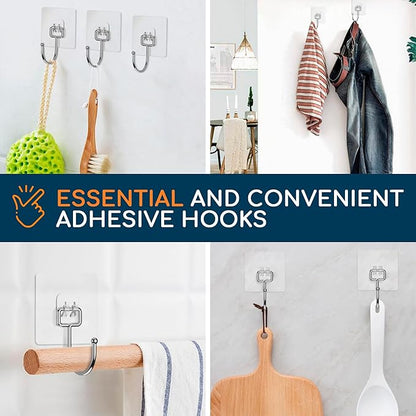 Adhesive Wall Hooks for Hanging, Heavy Duty No Drill, 22 lbs, 12 Pack | GLUIT Adhesive Wall Hooks for Hanging, Transparent Waterproof Sticky Towel Hook for Bathroom Kitchen Home Outdoor