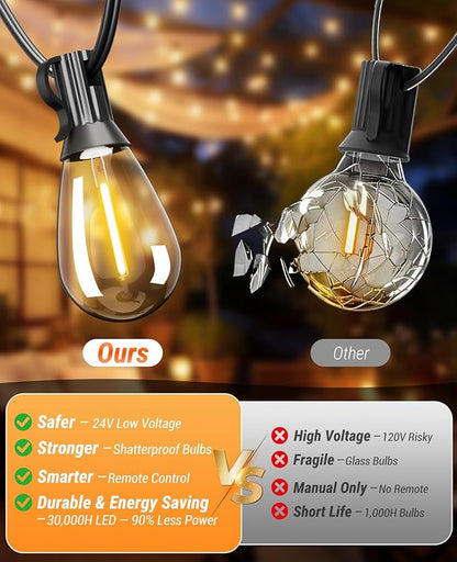 50FT Outdoor String Lights with Remote, LED Patio Lights with 18+1 Waterproof S11 Bulbs, Outside Dimmable 2700K Warm White, Timer & 3 Modes,for Backyard Garden Deck Porch Balcony Gazebo Party Decor