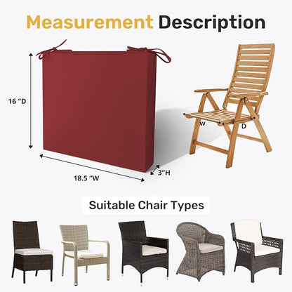 UNIKOME Outdoor Chair Cushions Pack of 4, Water Resistant Patio Cushions with Ties, High Density Sponge Filling Square Corner Seat Cushions for Outdoor Furniture, 18.5"*16"*3", Wine
