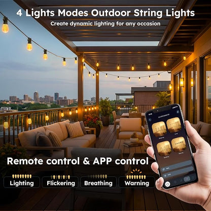 GvvooHome 200FT Outdoor String Light with S11 Plastic Bulbs, Low-Voltage LED Patio Light with App & Remote, Music Sync, 4 Lighting Modes, Dimmable & Waterproof for Backyard, Porch, Garden, Deck, Party