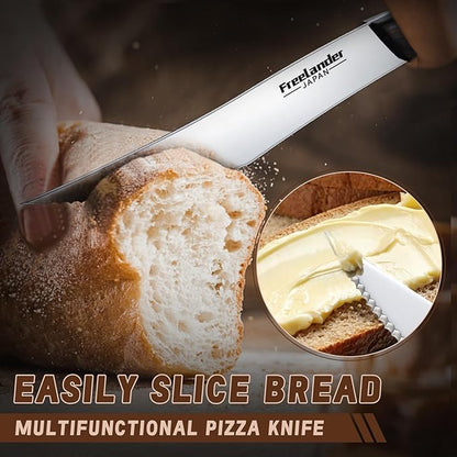 Freelander 4-Piece Pizza Knife Cutter Set, Sharp Serrated Stainless Steel Blades, Full Tang Forged Design, Ergonomic Non-Slip Handle, Durable, Rust-Resistant & Dishwasher Safe
