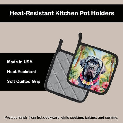 Caroline's Treasures Neapolitan Mastiff Luau Pair of Pot Holders Kitchen Heat Resistant Pot Holders Sets Oven Hot Pads for Cooking Baking BBQ, 7 1/2 x 7 1/2