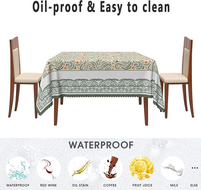Elegant Flower Square Table Cloth Perfect for Spring Home Decor Orange Green Paisley Boho Square Table Cover for Farmhouse Decors Seasonal Tablecloths for Party Picnic Dinner Decor 60x60 Inch