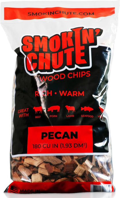 Smoking Chute Pecan Wood Chips - Rich & Warm Flavor - Perfect for Smoker Grills - No Soaking Needed - Made in USA