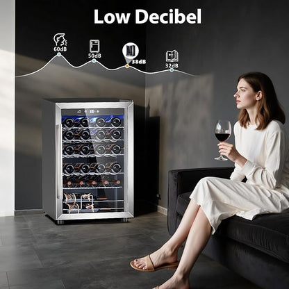 Electactic 4.4 Cu.ft Wine Cooler Refrigerator, 37 Bottle Freestanding Cabinet Wine Cellars, Wine Fridge with Glass Door for Home Use, Protecting Your Reds, Silver