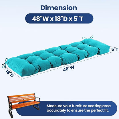 IASEAHK Outdoor Bench Cushion 48x18x5 Inch, Waterproof & Fade-Resistant Patio Furniture Cushions, Tufted Memory Foam Indoor/Outdoor Cushions for Couch Porch Swing with Non-Slip Backing & Straps, Teal