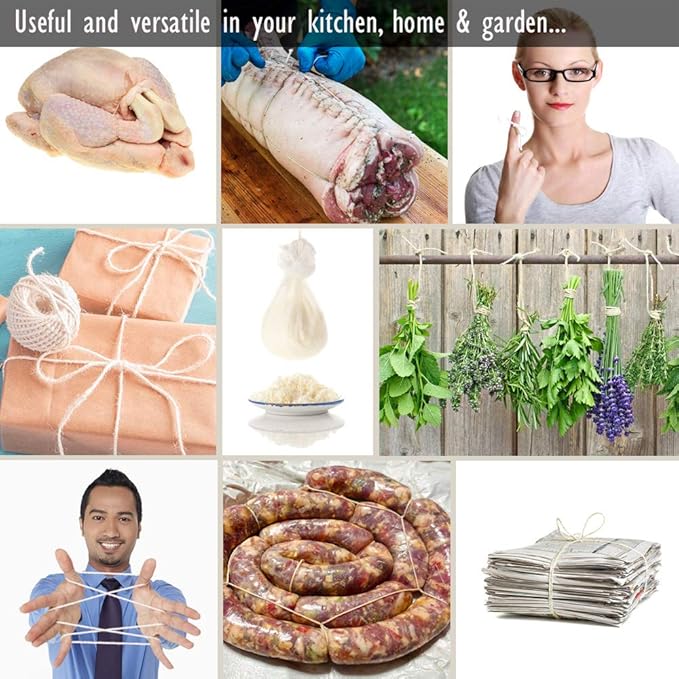 SpitJack Meat 12 Inch Trussing Needle and Butchers Cooking Twine Kit for Sewing Up Whole Hog, Pig, Roasting Chicken and Turkey. 12 Inch SS Needle and 185 Feet of Cotton Kitchen String.