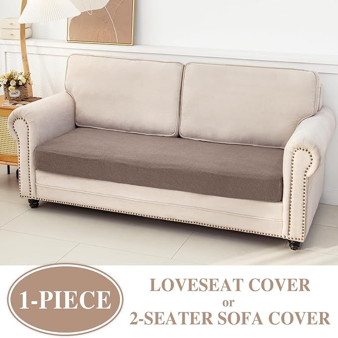 LA MEACK Couch Cushion Cover Loveseat Cover or 2 Seat Sofa Cover Washable Stretch Sectional Sofa Slipcover(1 Piece for Loveseat or Sofa 2-Seater, Khaki)