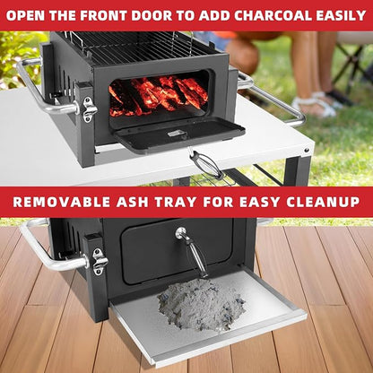 Kendane Portable Charcoal Grill with 314 Square Inch Cooking Area,Compact Tabletop Charcoal Grill with Warming Rack,Small BBQ Grill with Charcoal Tray for Outdoor Camping, Picnic