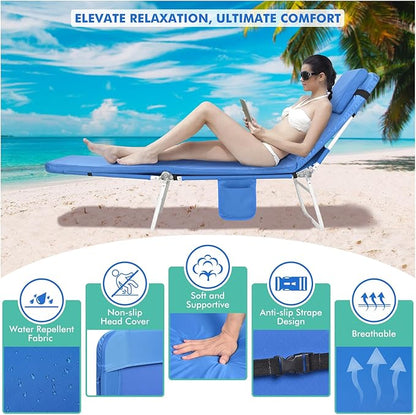 3 in 1 Women Comfort Backpack Tanning Beach Chair with Face Hole Padded Adjustable & Cushion | Portable Folding Lounge Sun Chair for Adult Outside Reading Sunbathing Poolside | Reclining 6 Position