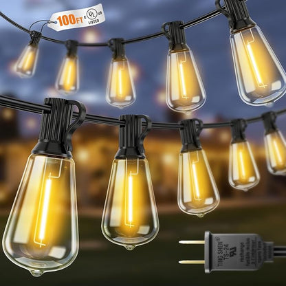 VOLIVO 100FT Outdoor String Lights for Patio, Waterproof Hanging Lights with 35+1 Shatterproof ST38 Edison Bulbs, Dimmable & Connectable Outside String Light for Backyard, Deck, Porch, Balcony