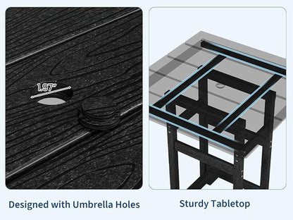 Garvee Outdoor Patio Bar Table for 2-4, All-Weather HDPE Bar Height Table with Umbrella Hole and Spacious Tabletop for Outside,Poolside, Backyard