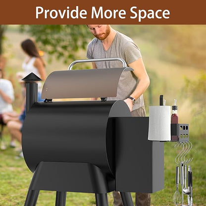 Storage Bin for Traeger Grills, Pellet Storage Bin with 4 Hooks and Paper Towel Holder for Traeger Pro 22/34/780/575, Ironwood 650/885, Eastwood 22/34, for Pit Boss, for Z Grill and Other Pellet Grill
