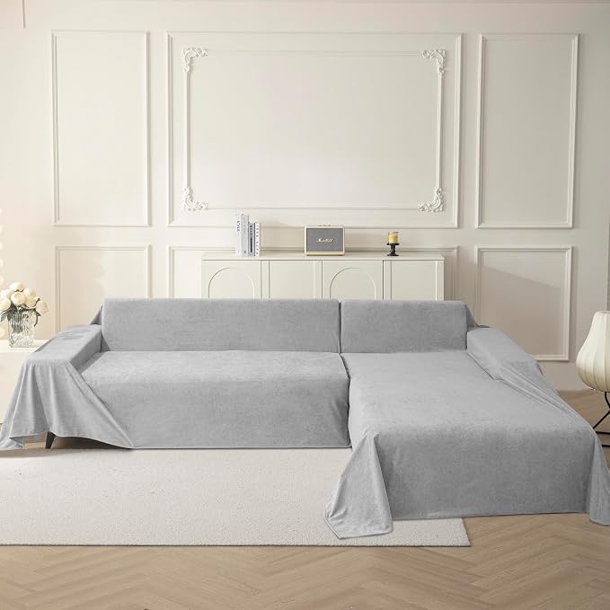 MYSKY HOME Couch Covers Couch Cover 3 Cushion Sofa, Couch Covers for Pet, Dog Couch Protector, L Shape Sofa Cover Non Slip Sofa Slipcover Washable Furniture Covers for Pets, 91"x 150", Light Grey