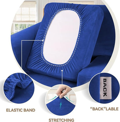 WEERRW 4 Pieces Couch Cover for Sofa Velvet Sofa Cover Washable, Royal Blue | Sofa Covers for 3 Cushion Couch Furniture Protector Sofa Slipcovers with Non Slip Elastic Bottom, Pet Friendly, Large