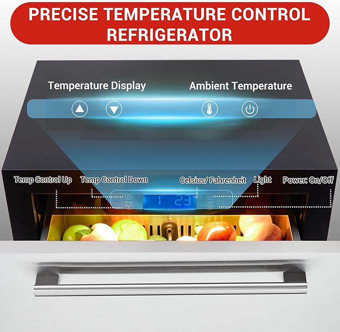 24 Inch Refrigerators, 5.12 Cu.Ft Under Counter Refrigerator with Removable Inside Basket, Built-In and Freestanding Refrigerator, Waterproof,Dual Drawer,Fingerprint Resistant, Stainless Steel, Black