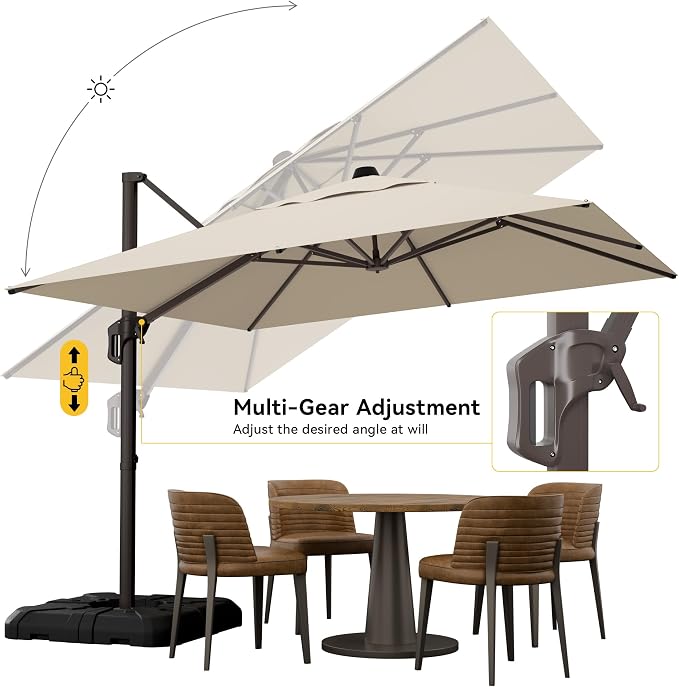 10x10FT Cantilever Outdoor Umbrella, 360° Rotating Large Offset Square Patio Umbrella, Ideal for Garden Backyard Deck Courtyard, Beige