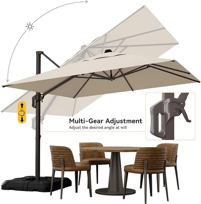 10x10FT Cantilever Outdoor Umbrella, 360° Rotating Large Offset Square Patio Umbrella, Ideal for Garden Backyard Deck Courtyard, Beige