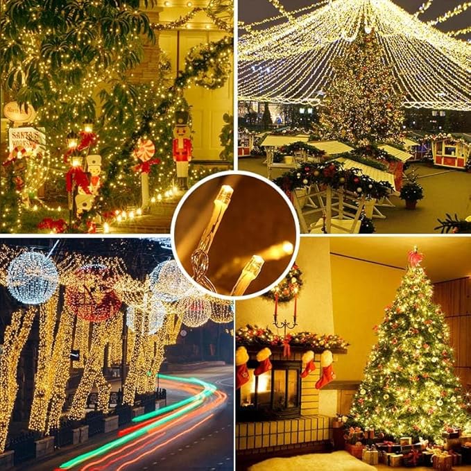 weillsnow 164 FT 500 LED Fairy Lights Outdoor, Warm White String Lights with Timer & 8 Modes, Waterproof Plug in Christmas Lights for Bedroom Wedding Party Decor