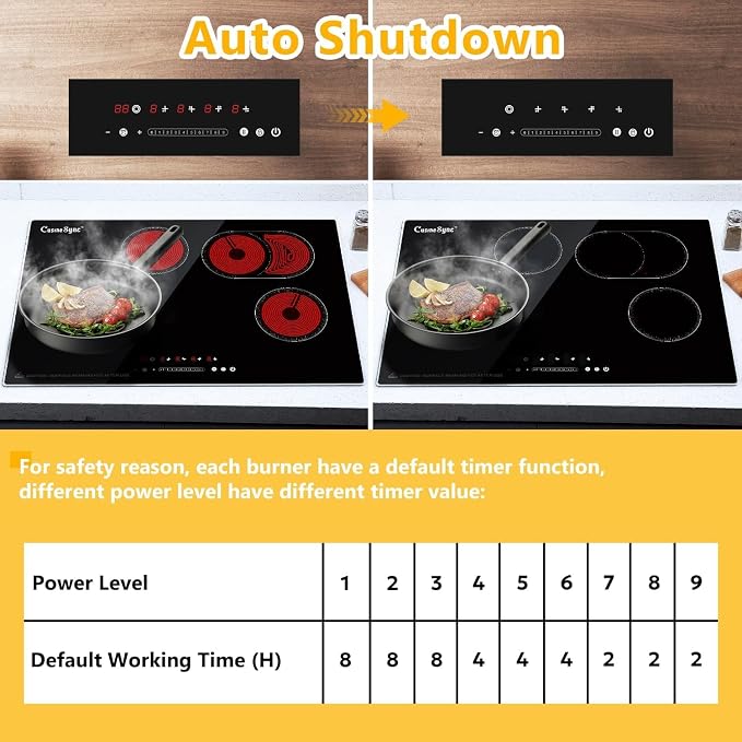 30 Inch Electric Cooktop, 4 Burner Built-In Radiant Ceramic Stove Top | 30 inch built-in radiant ceramic cooktop, 4 burners, 220-240V hardwired, touch control, flat-bottom cookware.